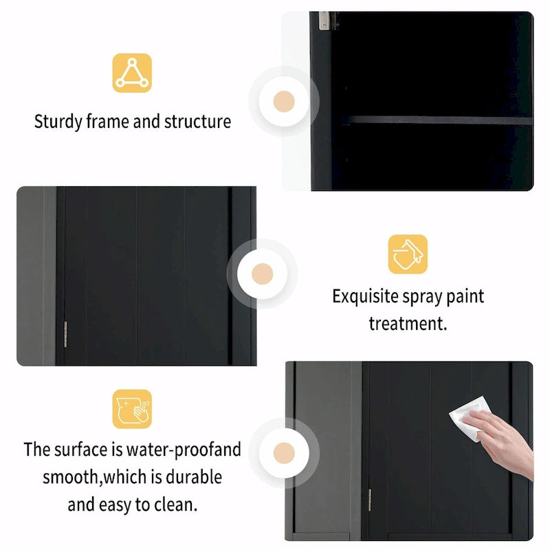 Tall Free-Standing Bathroom Storage Cabinet with Glass Doors and Two Drawers