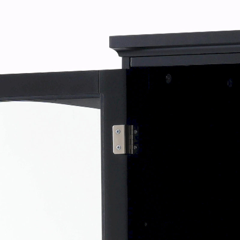 Tall Free-Standing Bathroom Storage Cabinet with Glass Doors and Two Drawers