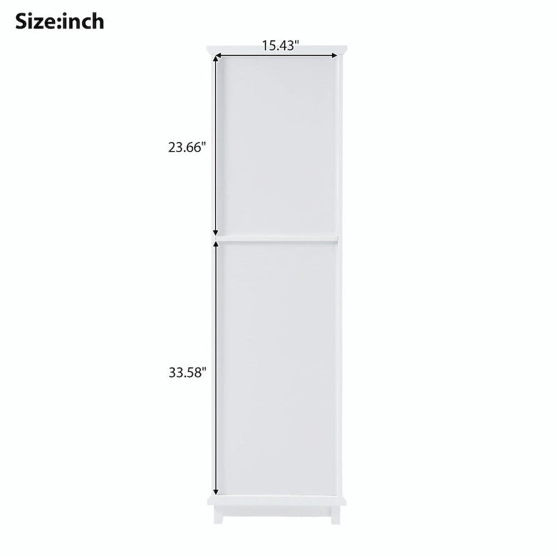 Tall Free-Standing Bathroom Storage Cabinet with Glass Doors and Two Drawers