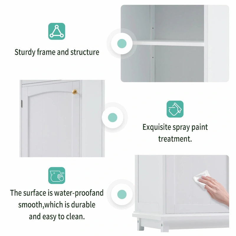 Tall Free-Standing Bathroom Storage Cabinet with Glass Doors and Two Drawers