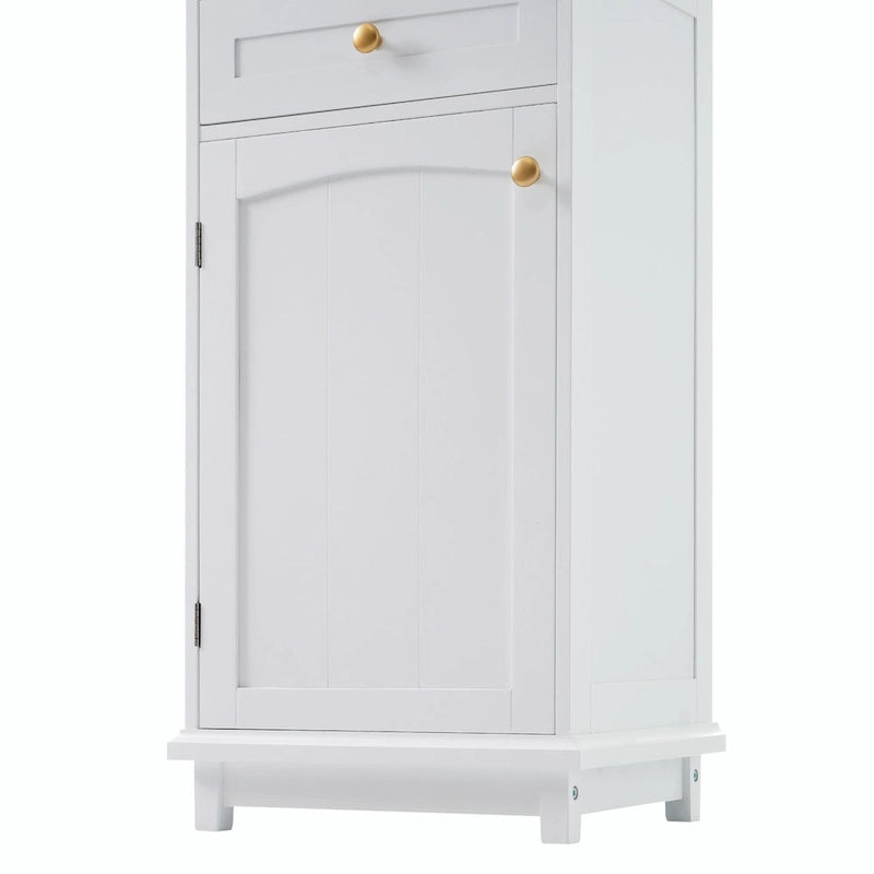 Tall Free-Standing Bathroom Storage Cabinet with Glass Doors and Two Drawers
