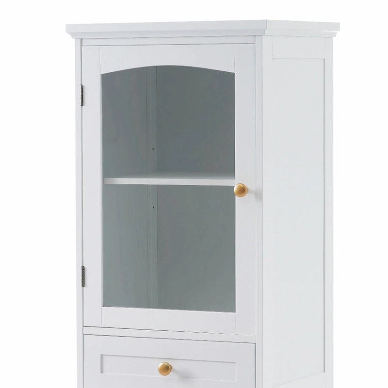 Tall Free-Standing Bathroom Storage Cabinet with Glass Doors and Two Drawers