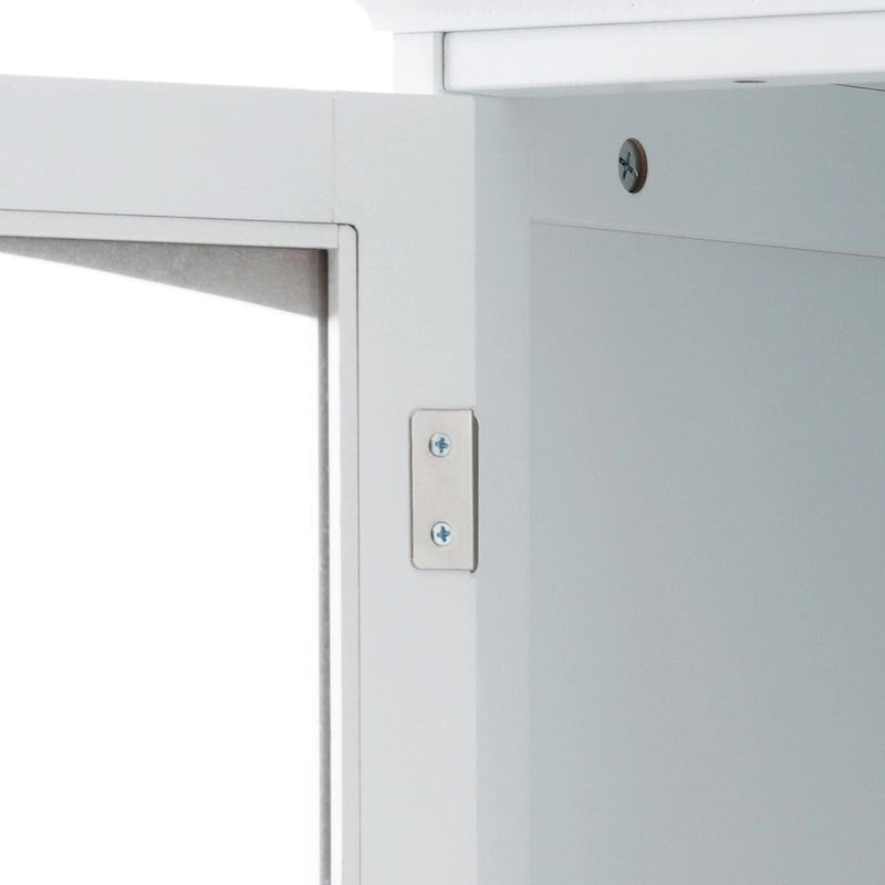 Tall Free-Standing Bathroom Storage Cabinet with Glass Doors and Two Drawers