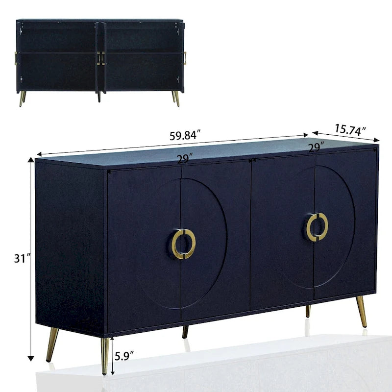 Modern Lacquered 4 Door Wooden Cabinet Sideboard Buffet Server Cabinet Storage Cabinet, for Living Room