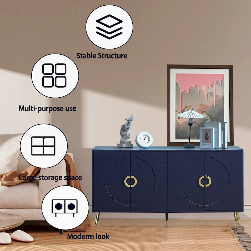 Modern Lacquered 4 Door Wooden Cabinet Sideboard Buffet Server Cabinet Storage Cabinet, for Living Room
